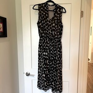 Anne Klein polka dot midi dress black and cream with pockets Medium